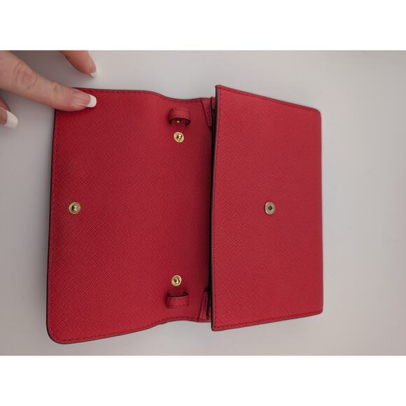 Michael Kors Large Salmon Pink Orange Wallet Clutch Crossbody Bag Purse No Chain - Picture 3 of 5